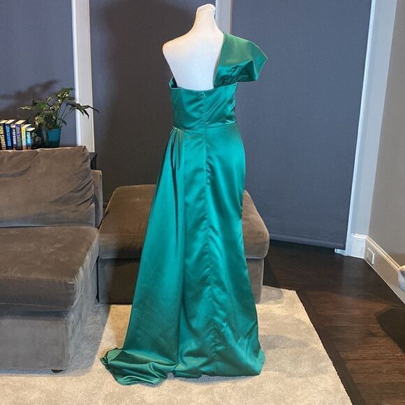 Women’s Green One Shoulder Full Length Mermaid Fit Formal Dress Size 6 - Picture 4 of 10